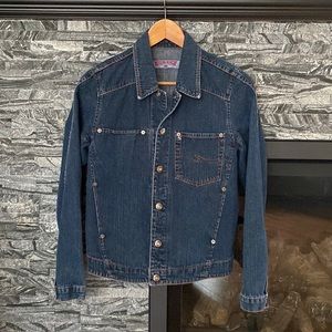 Silver Jean Jacket, 2 front drop in pockets, 2 side pockets, Dark Blue W…